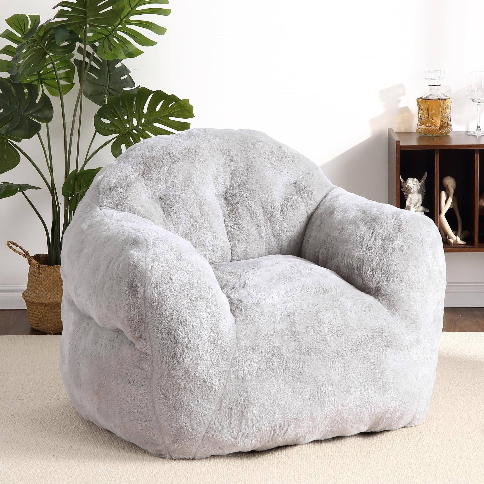 Acekool - Giant Bean Bag Chair with Armrests, 51" Soft Cozy Floor Sofa for Adults & Kids, Filler Included - Light Gray