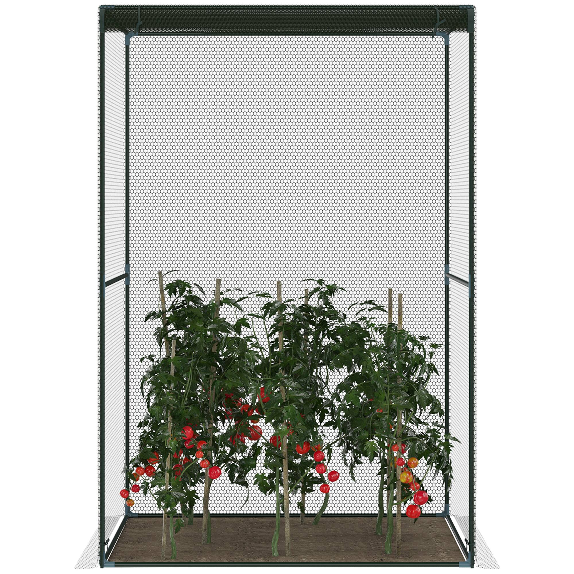 Alt View 7. Outsunny - Walk-in Crop Cage, Plant Protectors from Animals with Roll Up Zippered Door, 3.9' x 3.9' x 5.9' - Green.