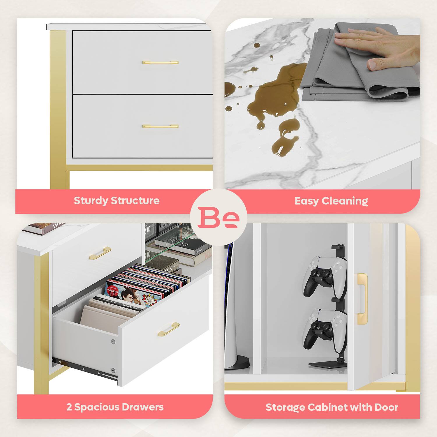 Sturdy Structure, Easy Cleaning, 2 Spacious Drawers, Storage Cabinet with Door