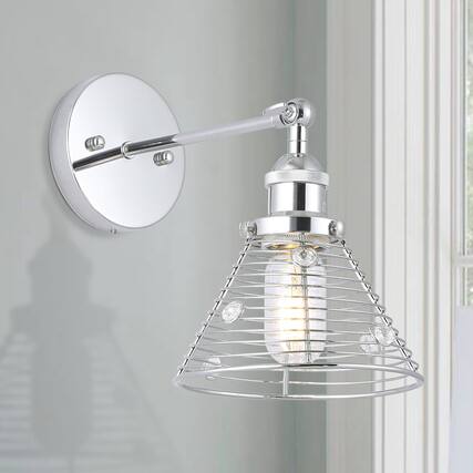Front. Parrot Uncle - 11" Modern Chrome Crystal Open Shade Wall Light - Chrome.