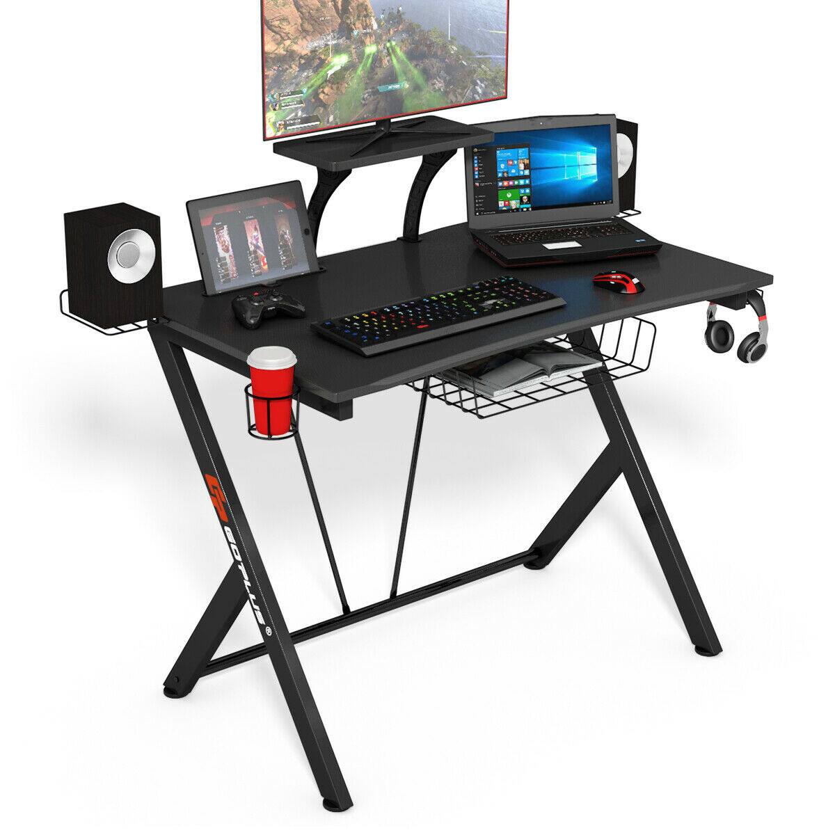 Alt View 9. Gymax - Gymax Gaming Desk Computer Desk PC Table Workstation with Headphone Hook & Cup Holder - black.