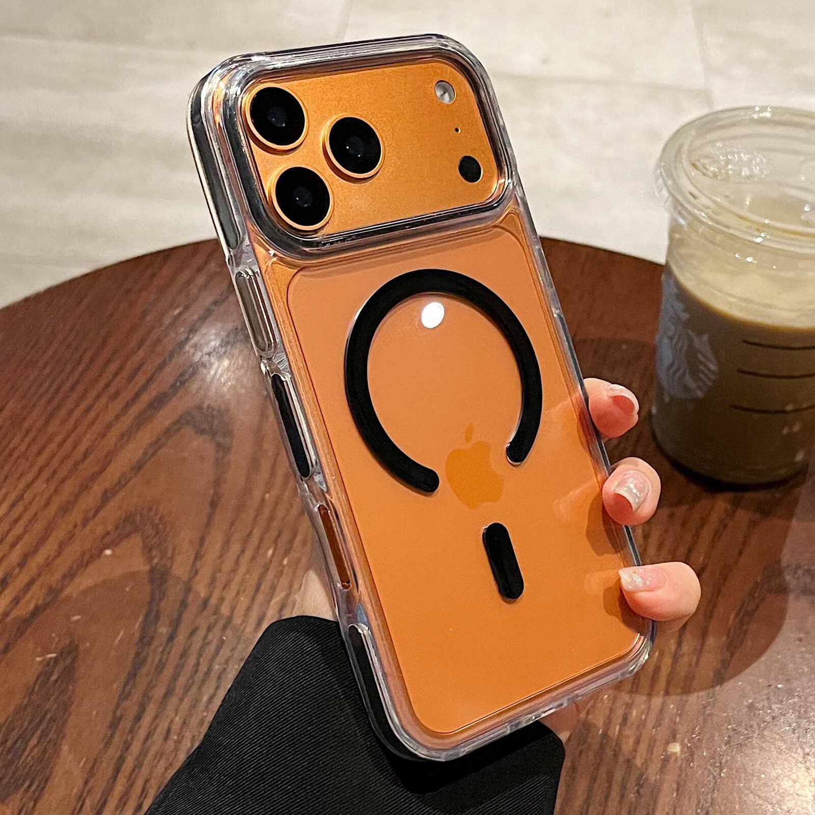 Front. Dteck - Shockproof Clear Case for Apple iPhone 17 Pro Max, Magnetic Hybrid Phone Cover, Raised Camera Screen Edge Protection - Black.
