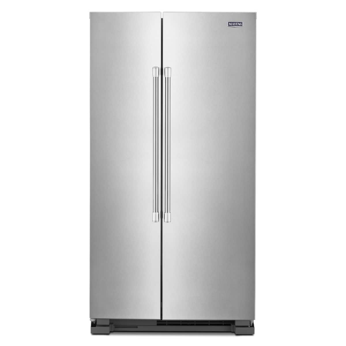 Front. Maytag - 25 Cu. Ft. Side-by-Side Freestanding Refrigerator with Humidity-Controlled FreshLock Crisper - Fingerprint-Resistant Stainless Finish.