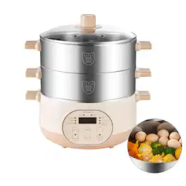 JOYDEEM - Electric Food Steamer for Cooking, 2-Tier Stainless Steel Vegetable & Food Steamers, 15L/15.9 qt Large Capacity - Yellow