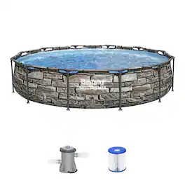 Bestway - 56817E 12' x 30" Steel Pro Max Round Above Ground Swimming Pool w/ Pump - Stone