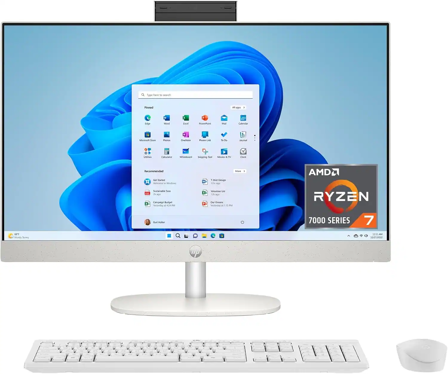 HP - 23.8" All-in-One 24-cr0190 FHD Touch AMD Ryzen 7 7730U 16GB 512GB W11H - White