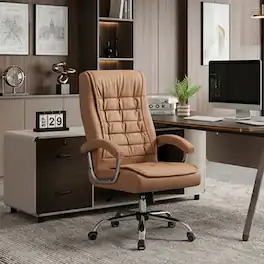 Forest'nSky - Executive Office Chair High Back PU Leather Desk Chair with Spring Seat Cushion, Ergonomic Swivel Computer Chair - Camel