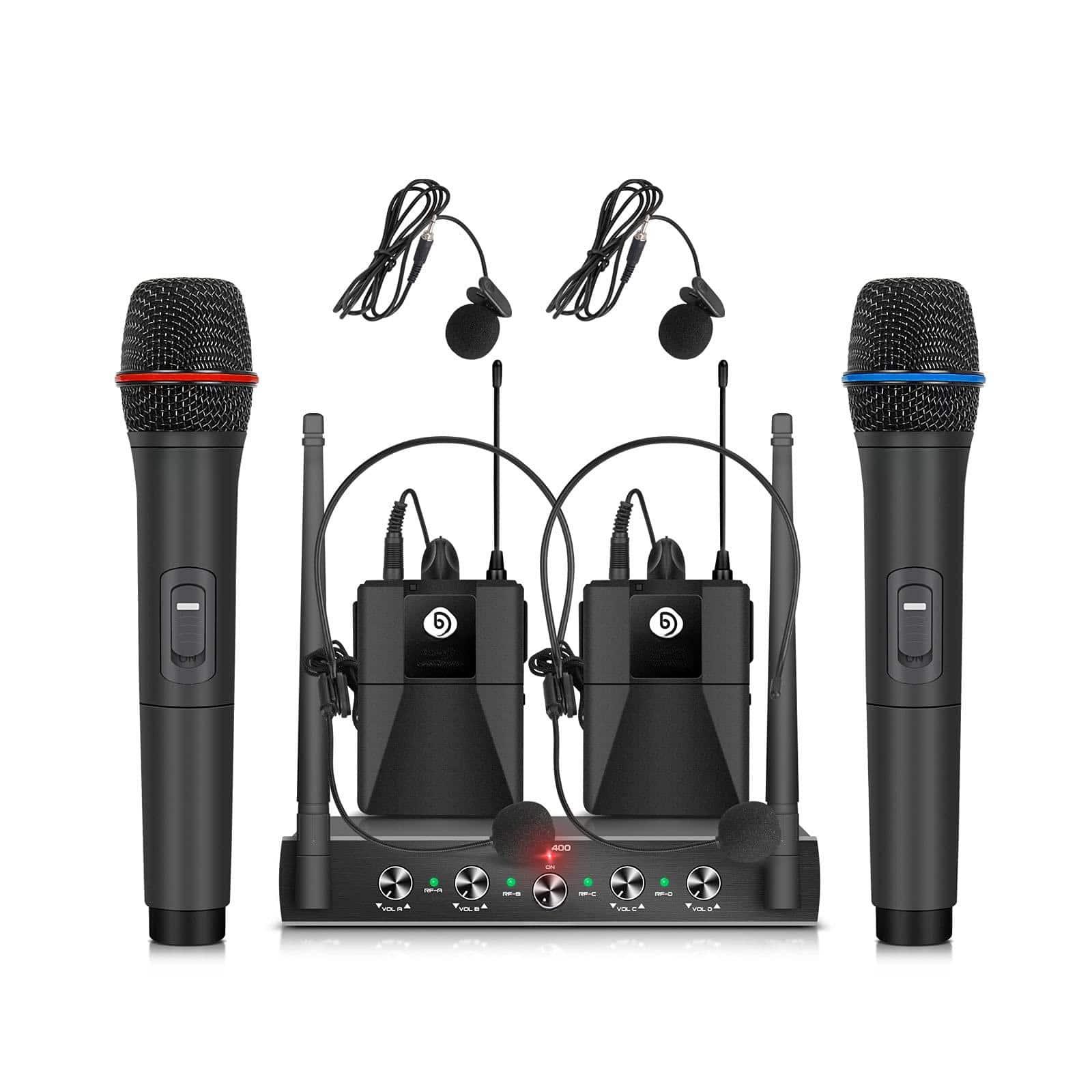 HM 1810 - Debra Audio Uhf Wireless Mic System Pro Metal Receiver Handheld lavalier headset Mics For Karaoke Church Ev - with 2 Handheld & 2 Bodypack (B)