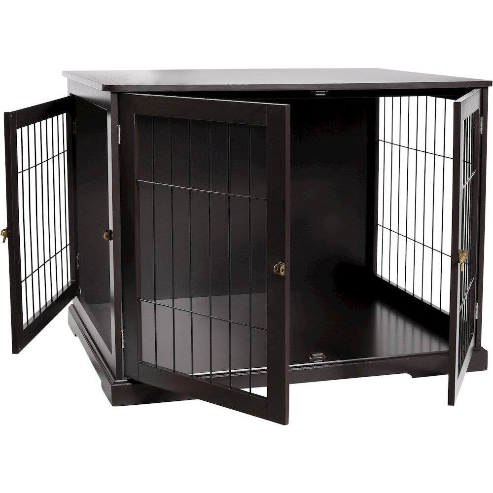 Alt View 2. TRIXIE - Dog Crate, Wooden Indoor Kennel Furniture for Dogs Up to 25 lb - Espresso Brown.