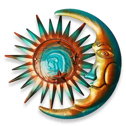 Front. G128 - Sun and Moon Metal Wall Art 12x12 Sun & 12x8 Moon Indoor Outdoor Wall Sculpture - Multicolor.