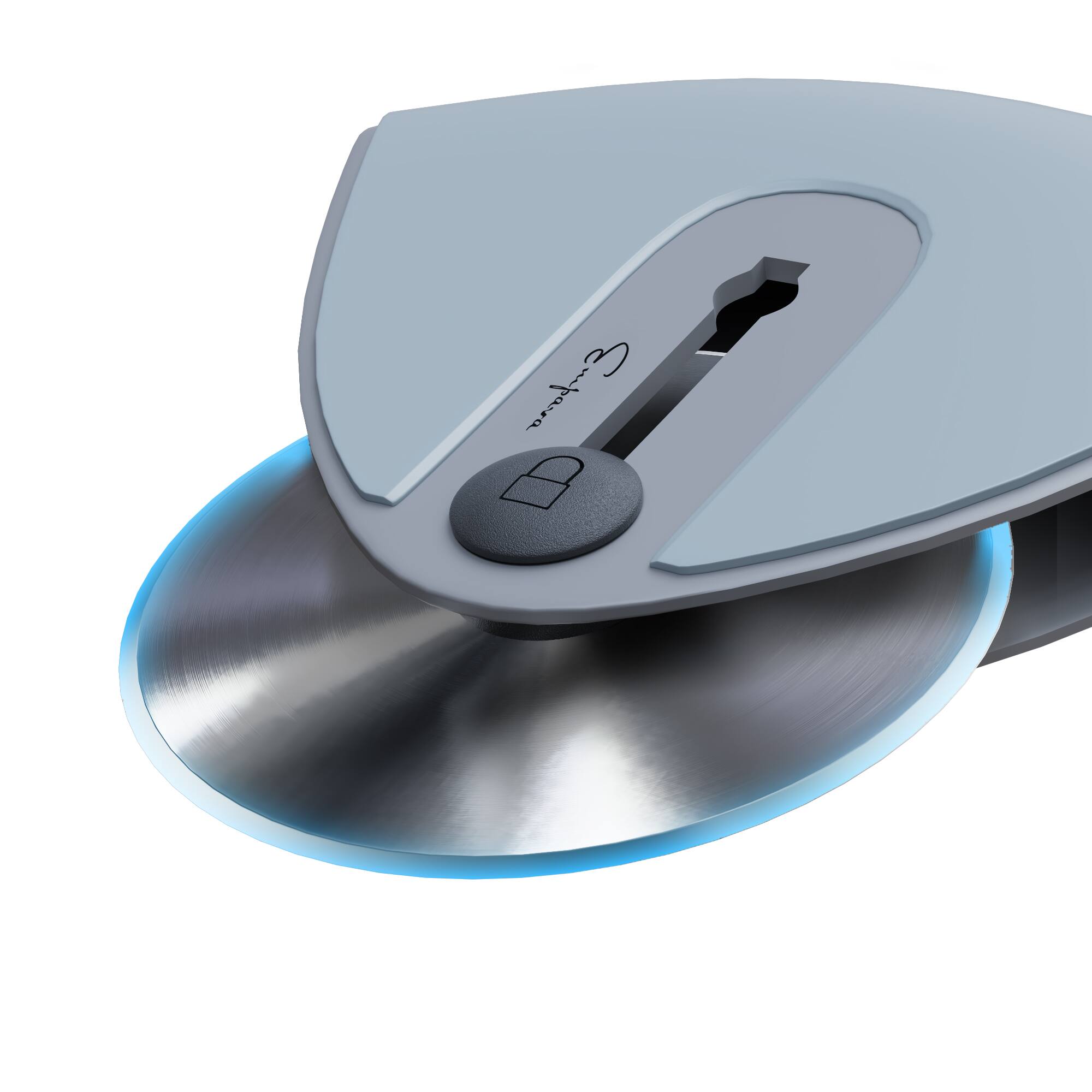 Angle. Empava - 4.3-Inch Mini Retractable Pizza Cutter Wheel with Lock - Blue.