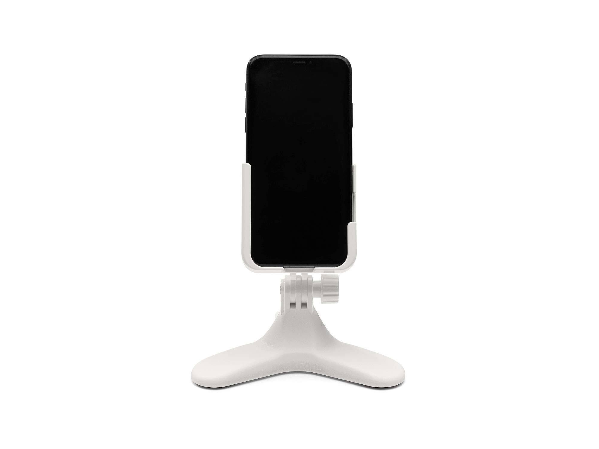Alt View 3. WeatherTech - DeskFone Two View | Rotatable & Adjustable Universal Desktop Cell Phone Holder – White Body – Royal Blue Metal Knobs - White/Royal Blue Metal.