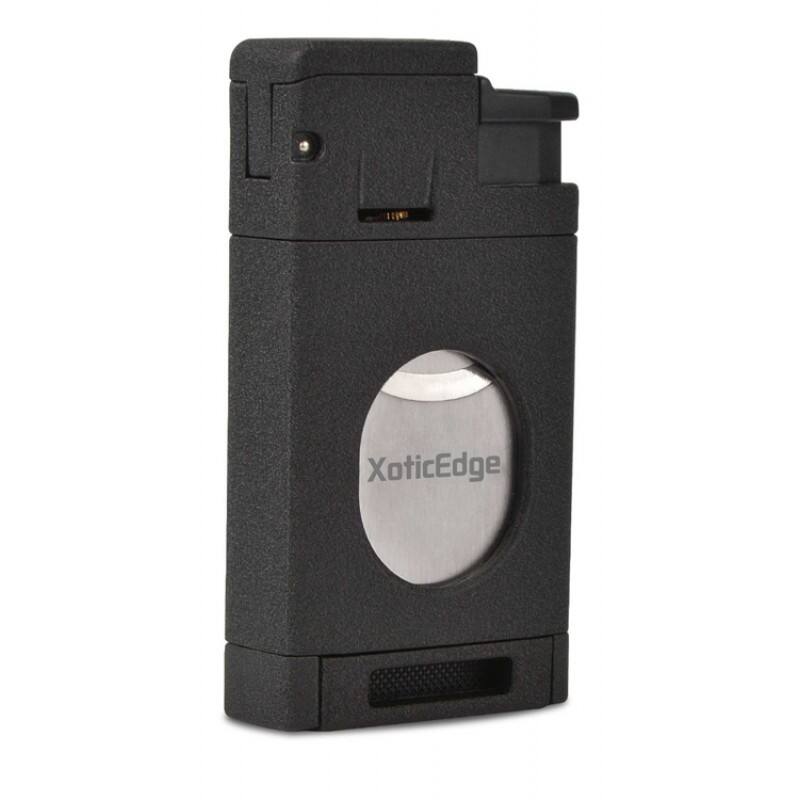 Angle. Prestige - Aurora Torch Lighter with Cutter (Black Stone) - Black Stone Finish.