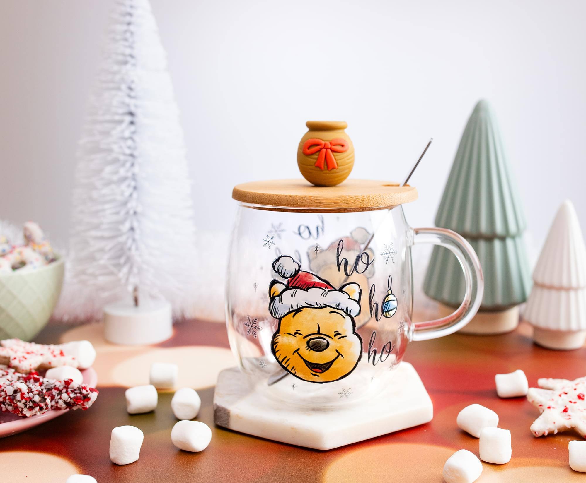Alt View 2. Disney - Disney Winnie the Pooh Holiday 17-Ounce Glass Coffee Mug With Lid and Spoon - Clear.