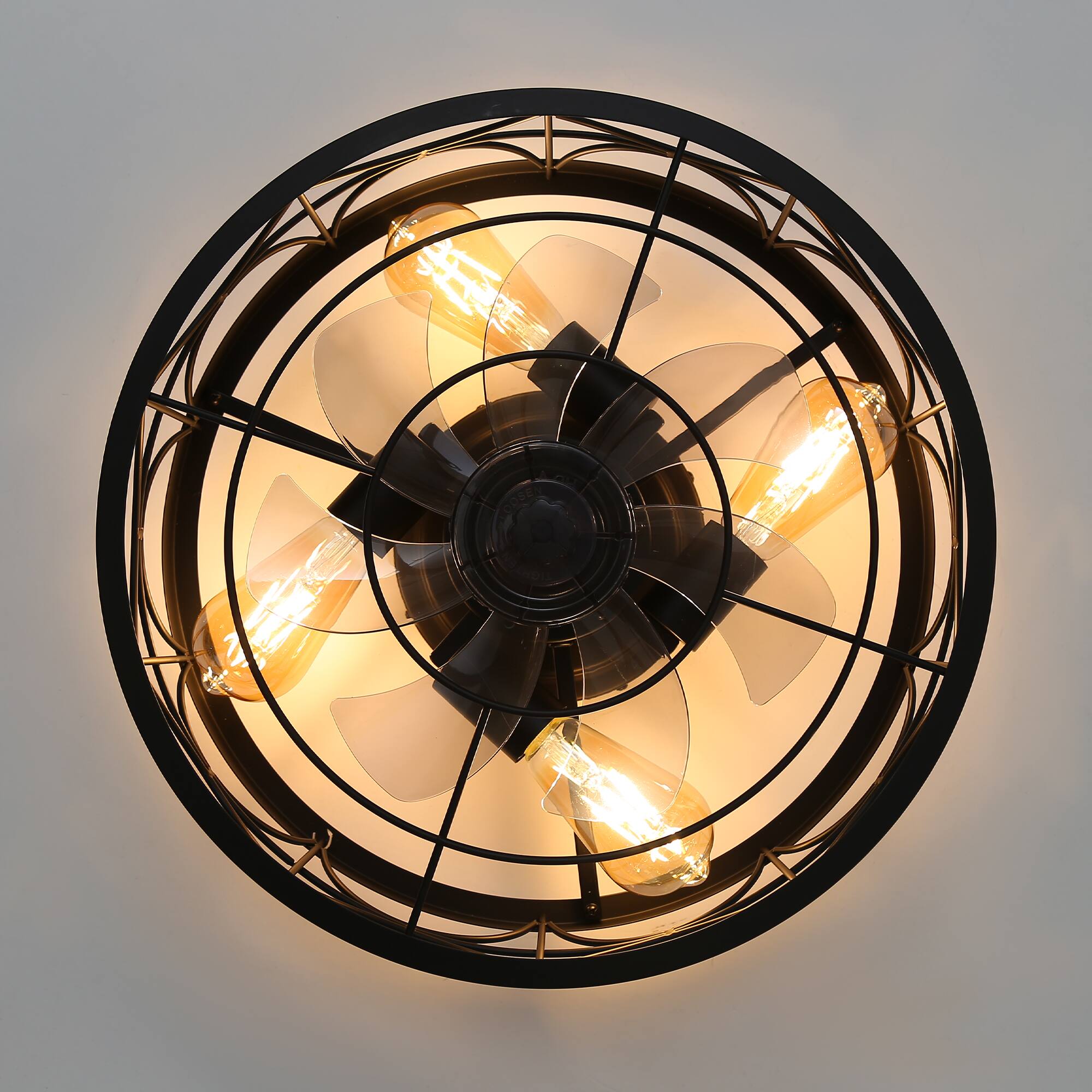 Alt View 5. Breezary - 16.5-Inch Cage Fan with Light Bulb, 7 ABS Blades, DC Motor, 6-Speed Settings, Remote Control - black and grey.