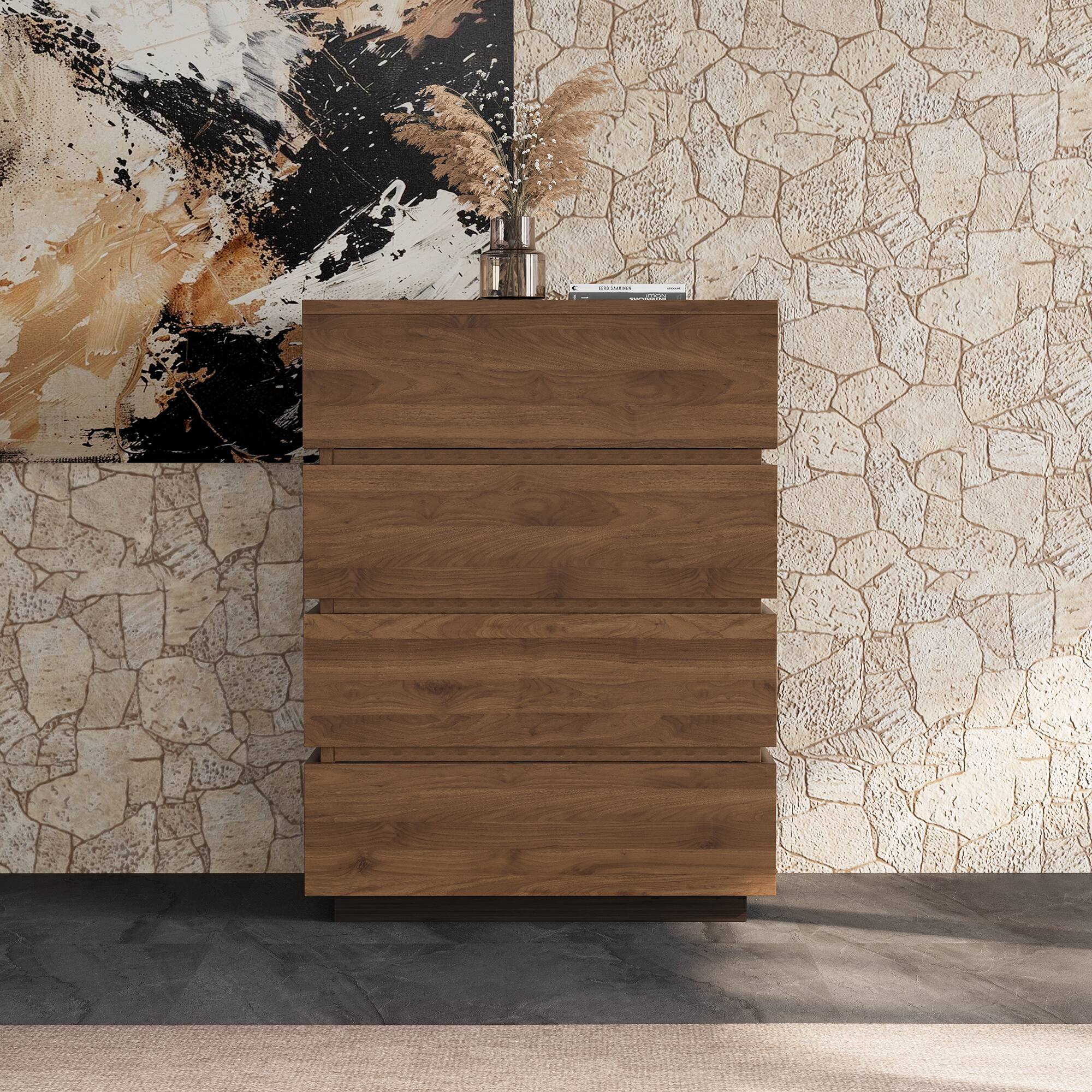 Alt View 2. luck idea - 21.65" Four-Drawer Storage Cabinet & Decorative Cabinet, Suitable for Multiple Scenarios - Walnut color.