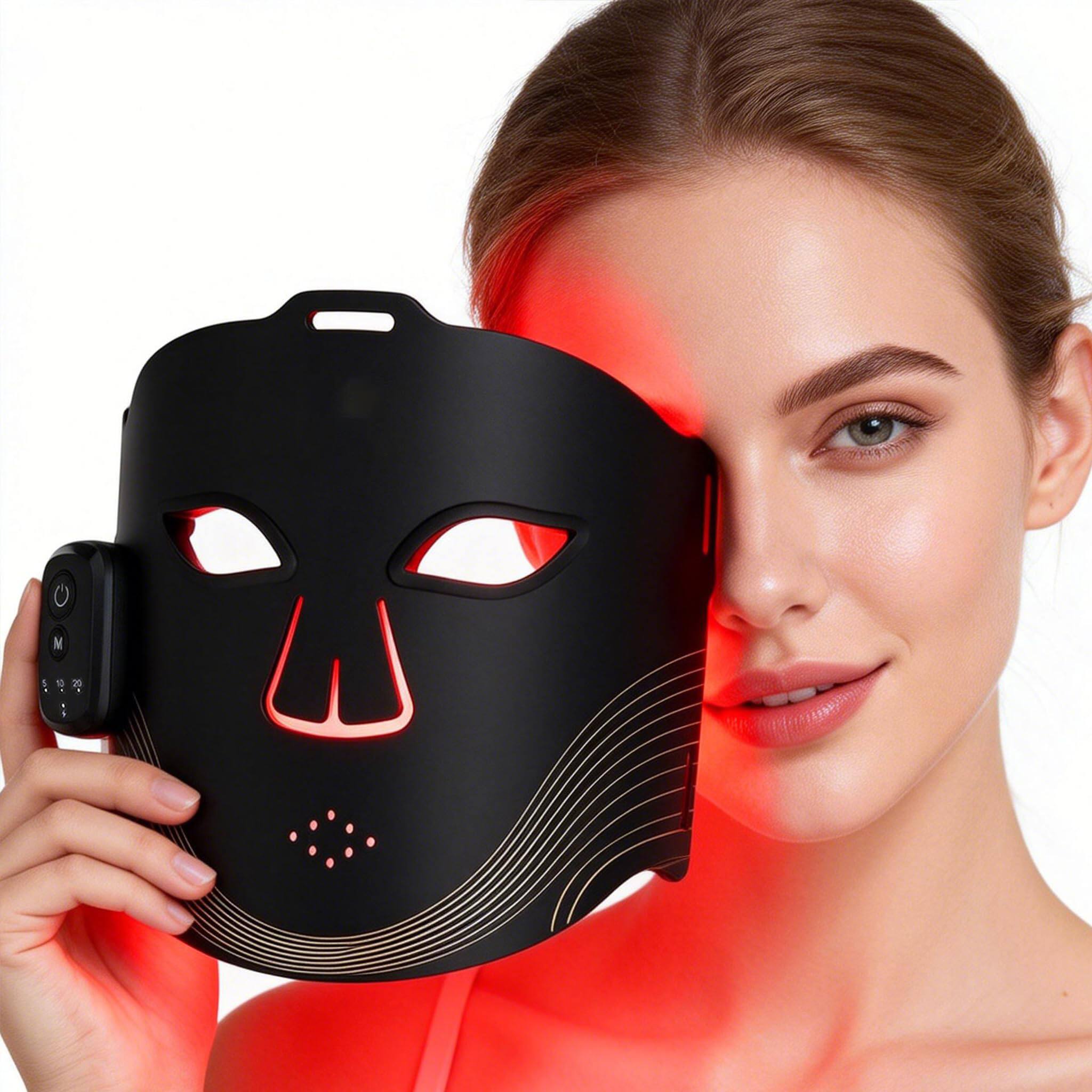 Morfone - 2000mAh 660nm 850nm Red Light Therapy Device Wireless LED Face Therapy Device with Remote Control - Black