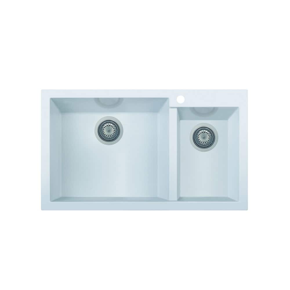 Alfi - 34" Double Bowl Drop In Granite Composite Kitchen Sink - White