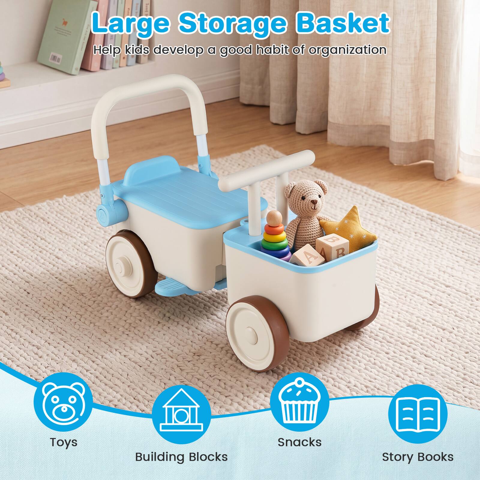 Large Storage Basket  
Help kids develop a good habit of organization  

Toys  
Building Blocks  
Snacks  
Story Books
