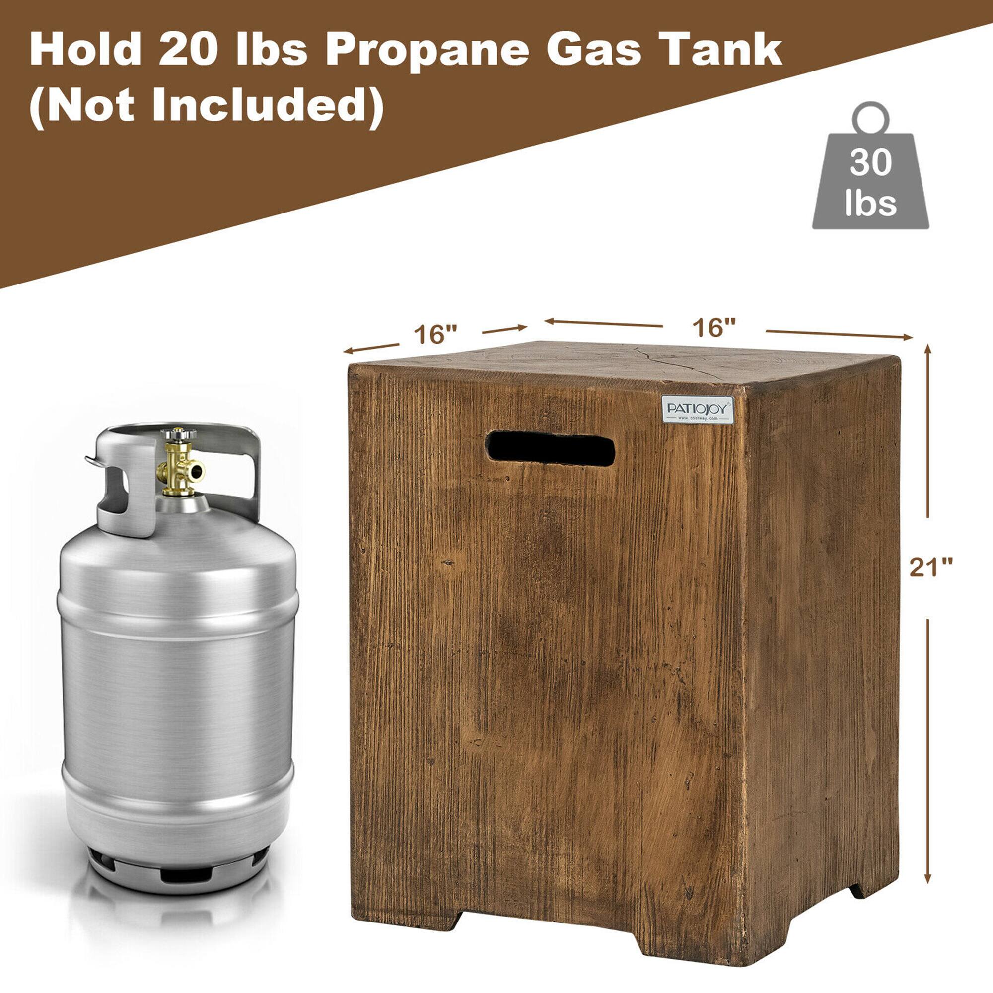 Hold 20 lbs Propane Gas Tank (Not Included)  
30 lbs  
16" x 16" x 21"  
PATIOJOY