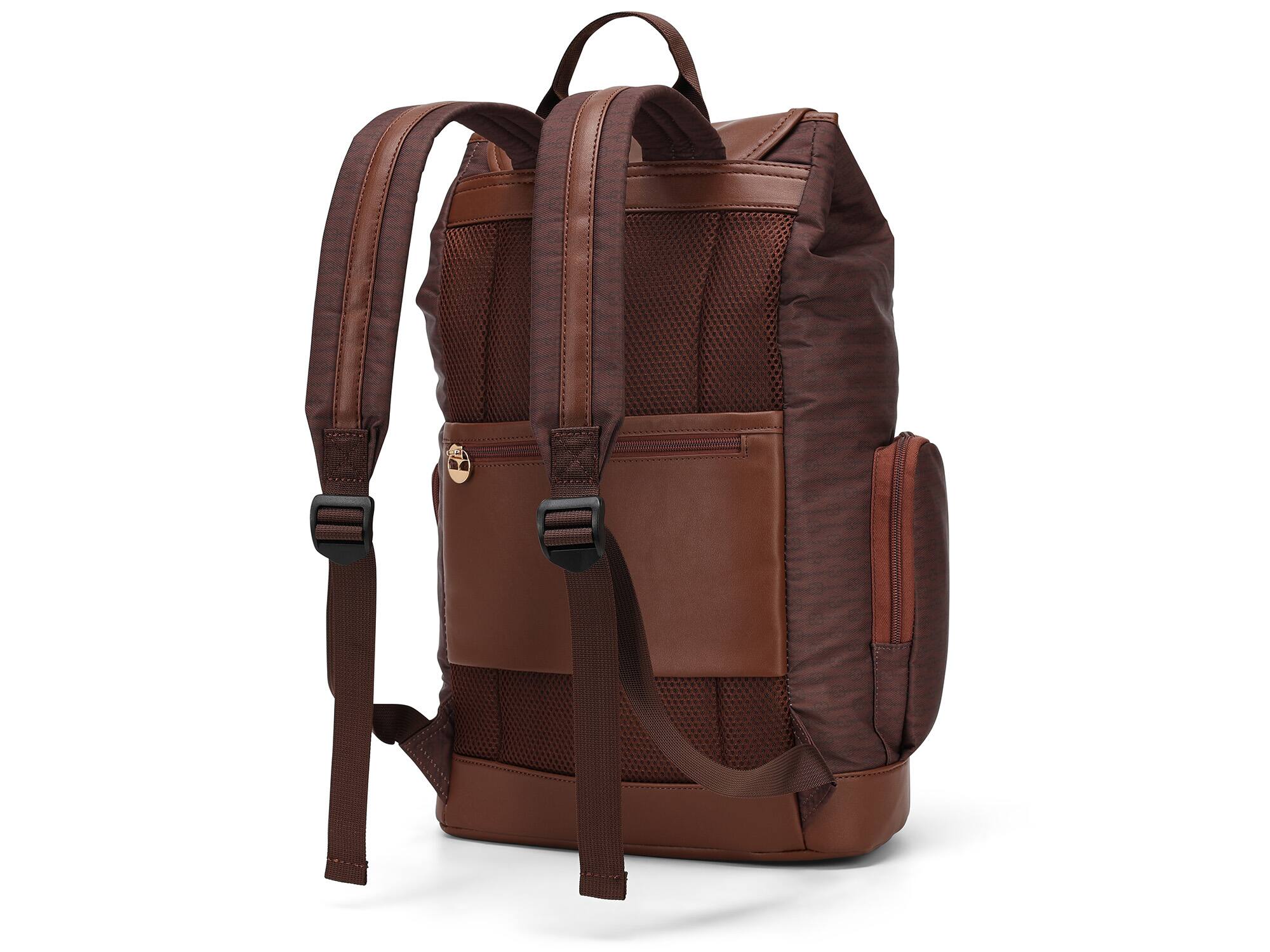 Back. Elle - ELLE Eleganza 25L Monogram Backpack - Brown - Brown.