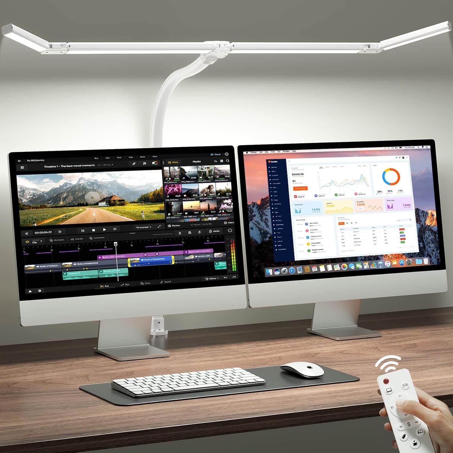 FINEAK - Adjustable 42" Architect LED Desk Lamp with Clamp & Remote - White
