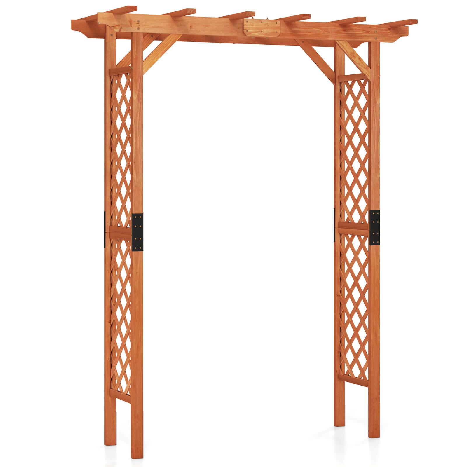 Alt View 1. Costway - Arbor Over 7FT High Wooden Garden Arch Trellis Pergola Outdoor Patio Plant - Yellow.