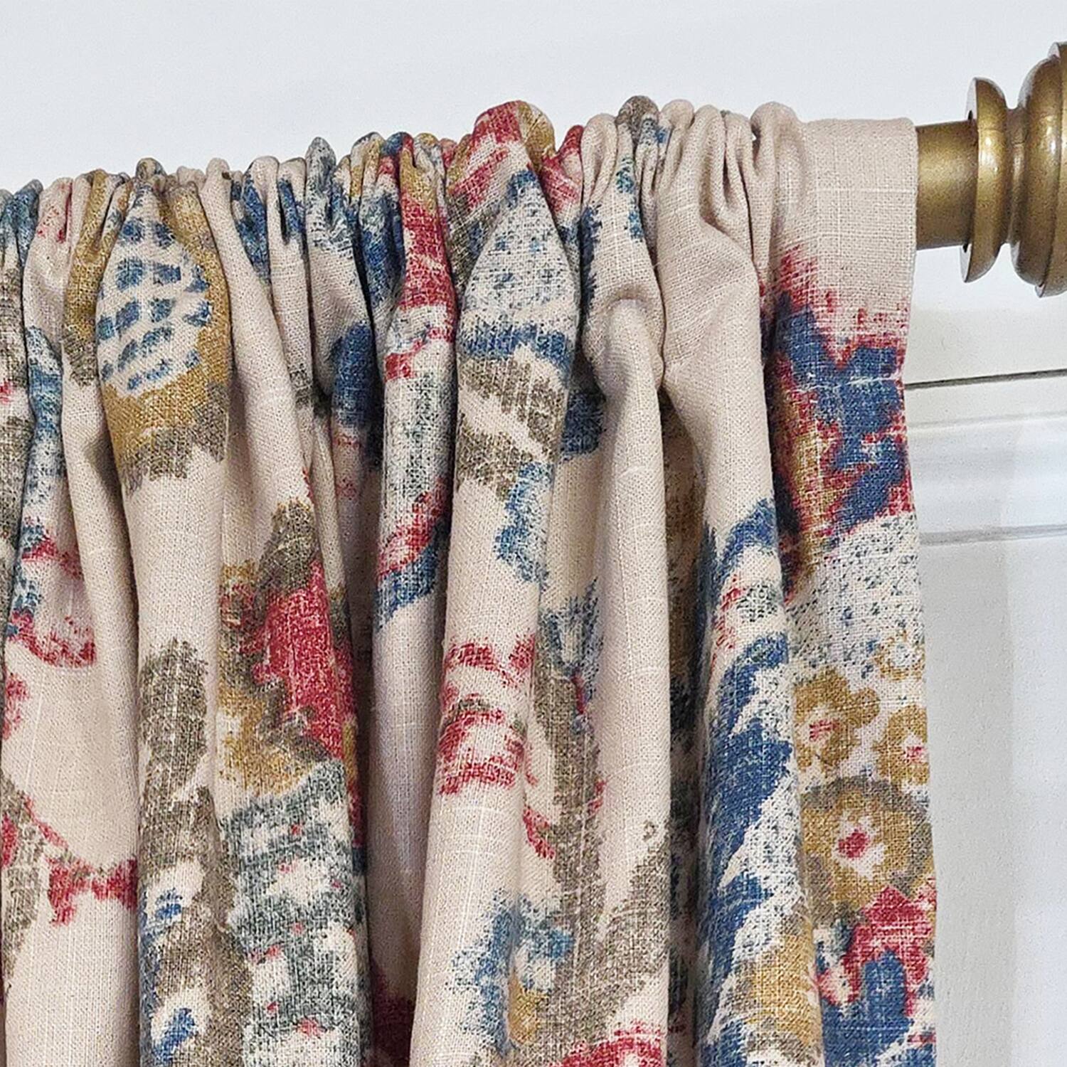 Left. RLF Home - RLF Home Silvia 100% Cotton Rod Pocket Window Curtain set of 2 Panels 100" x 63" Multi - Multi.