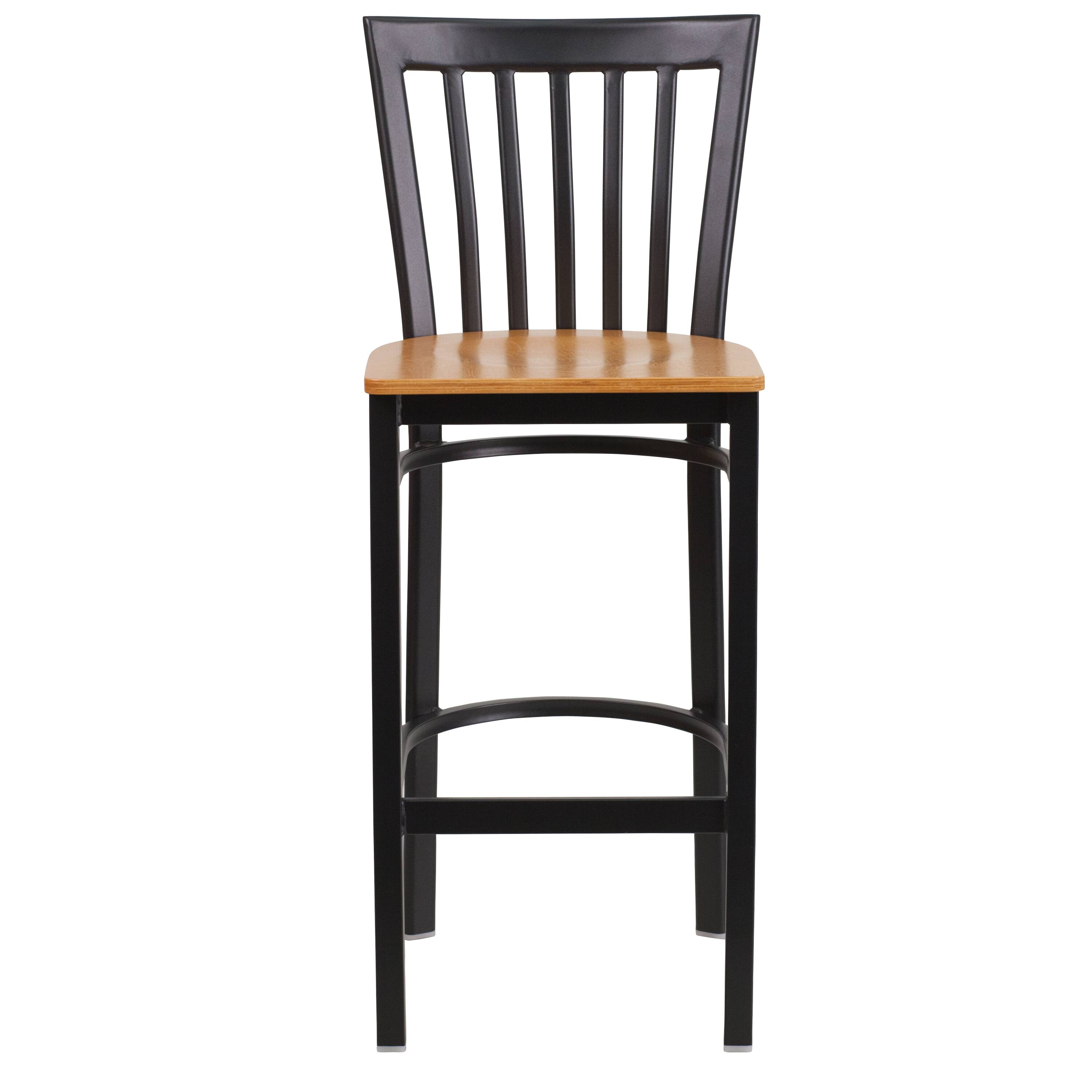 Alt View 5. Emma + Oliver - School House Back Metal Restaurant Dining Barstool - Natural Wood Seat/Black Metal Frame.