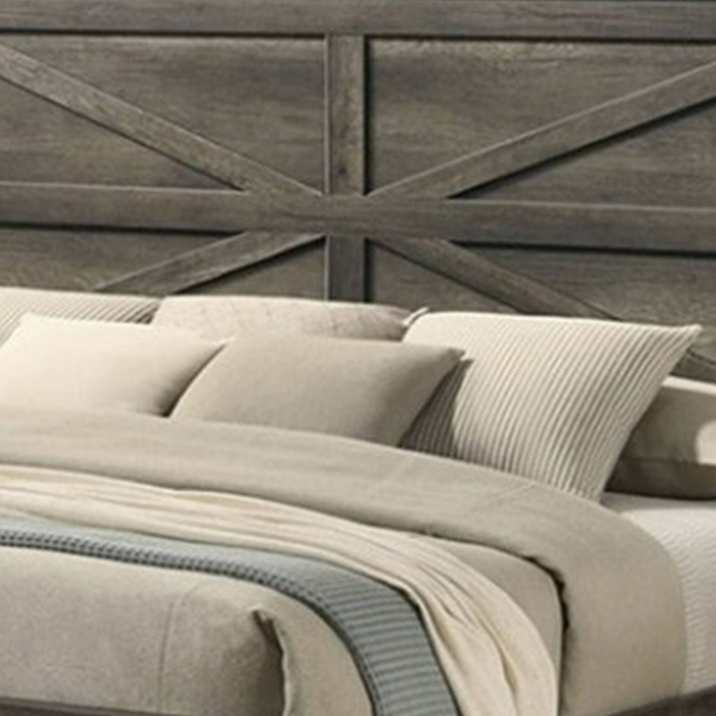 Alt View 1. Manhattan Lane - Bry Queen Size Bed w Chevron Panel Headboard, Rustic Gray Wood Frame - Rustic Gray.