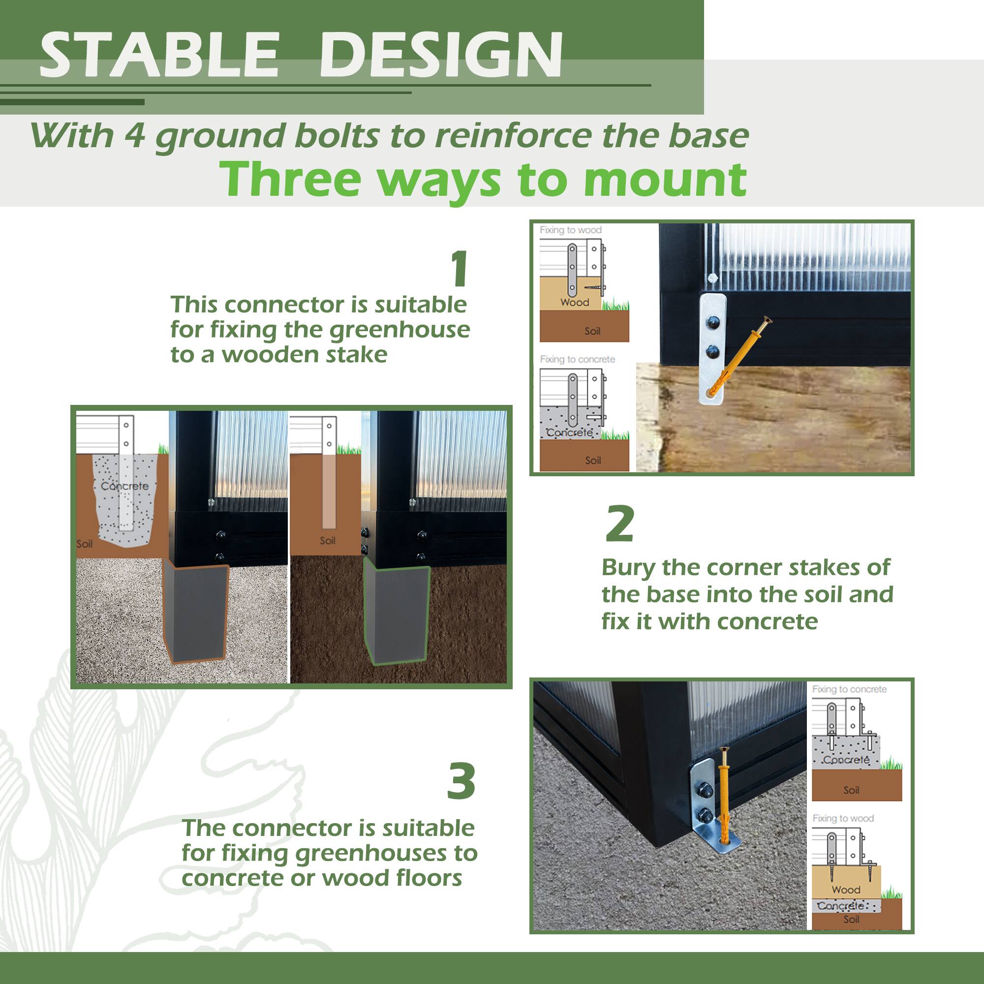 Alt View 6. Mondawe - 6x8 FT Polycarbonate Walk-in Greenhouse with Aluminum Frame and Roof Vent - Black.