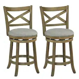 Costway - Swivel Bar Stools Set of 2 Counter Height Chairs with Hollow Back Soft-padded Seat - Gray
