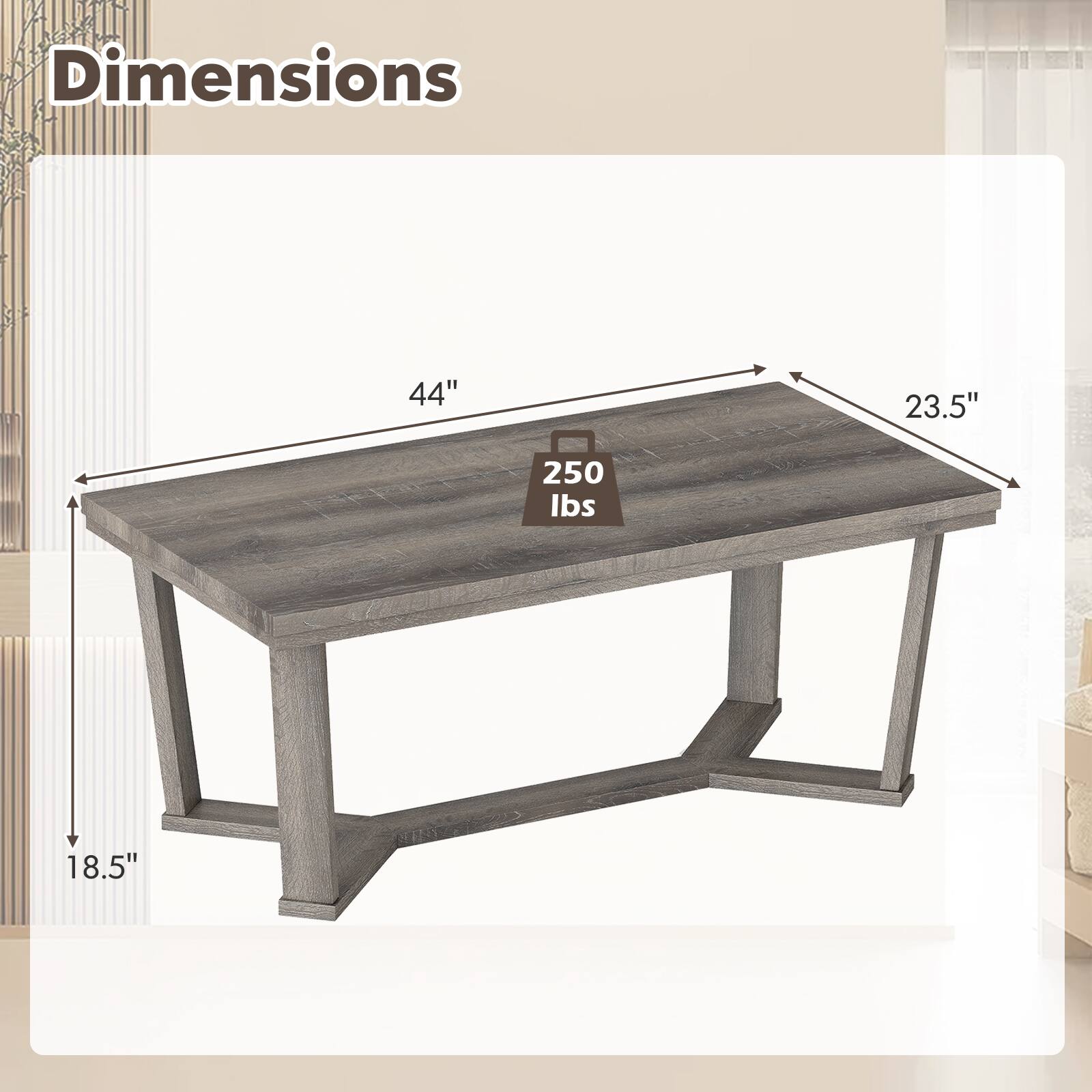 Dimensions  
44" x 23.5" x 18.5"  
250 lbs