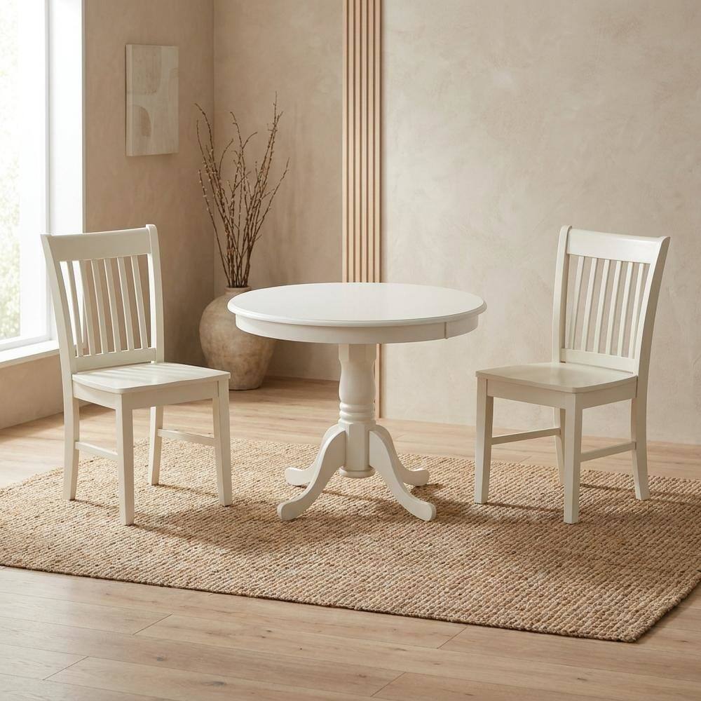 Alt View 3. FurniFact - Round Kitchen Table & Chairs - Linen White.