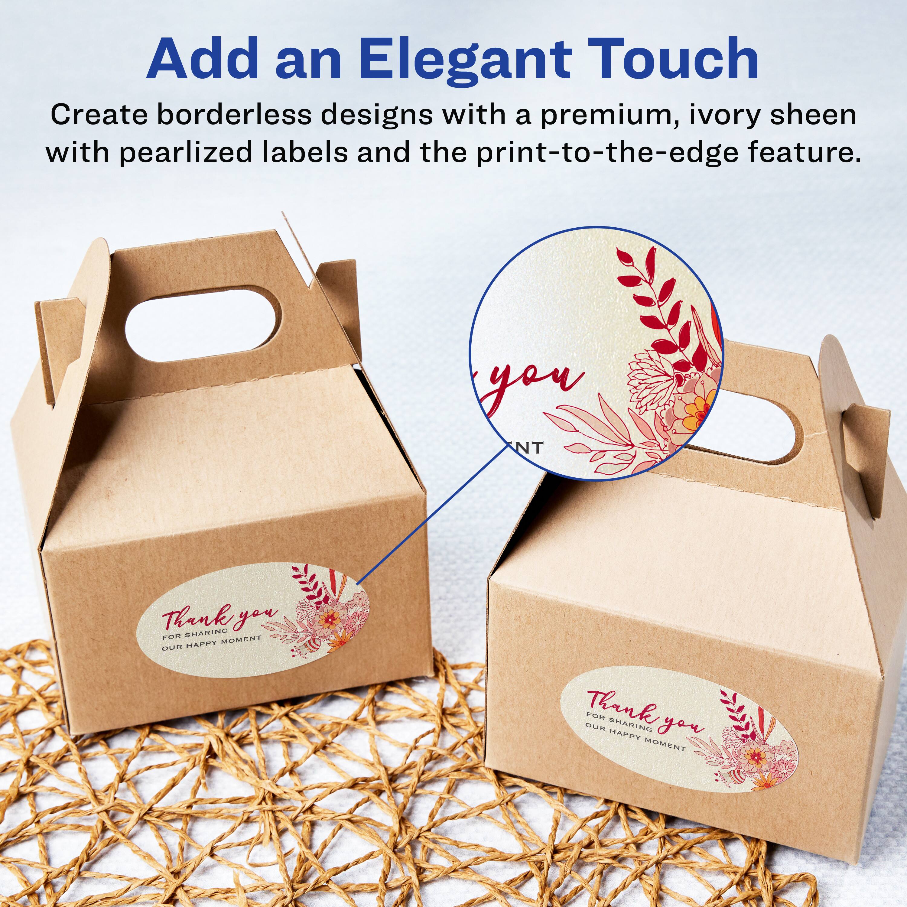 Add an Elegant Touch

Create borderless designs with a premium, ivory sheen with pearlized labels and the print-to-the-edge feature.

Thank you for sharing our happy moment.