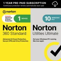 360 Standard with Norton Utilities Ultimate (1 Device) Antivirus Internet Security Software + VPN (1 Year Subscription) - Android, Apple iOS, Mac OS, Windows [Digital] - Front_Zoom