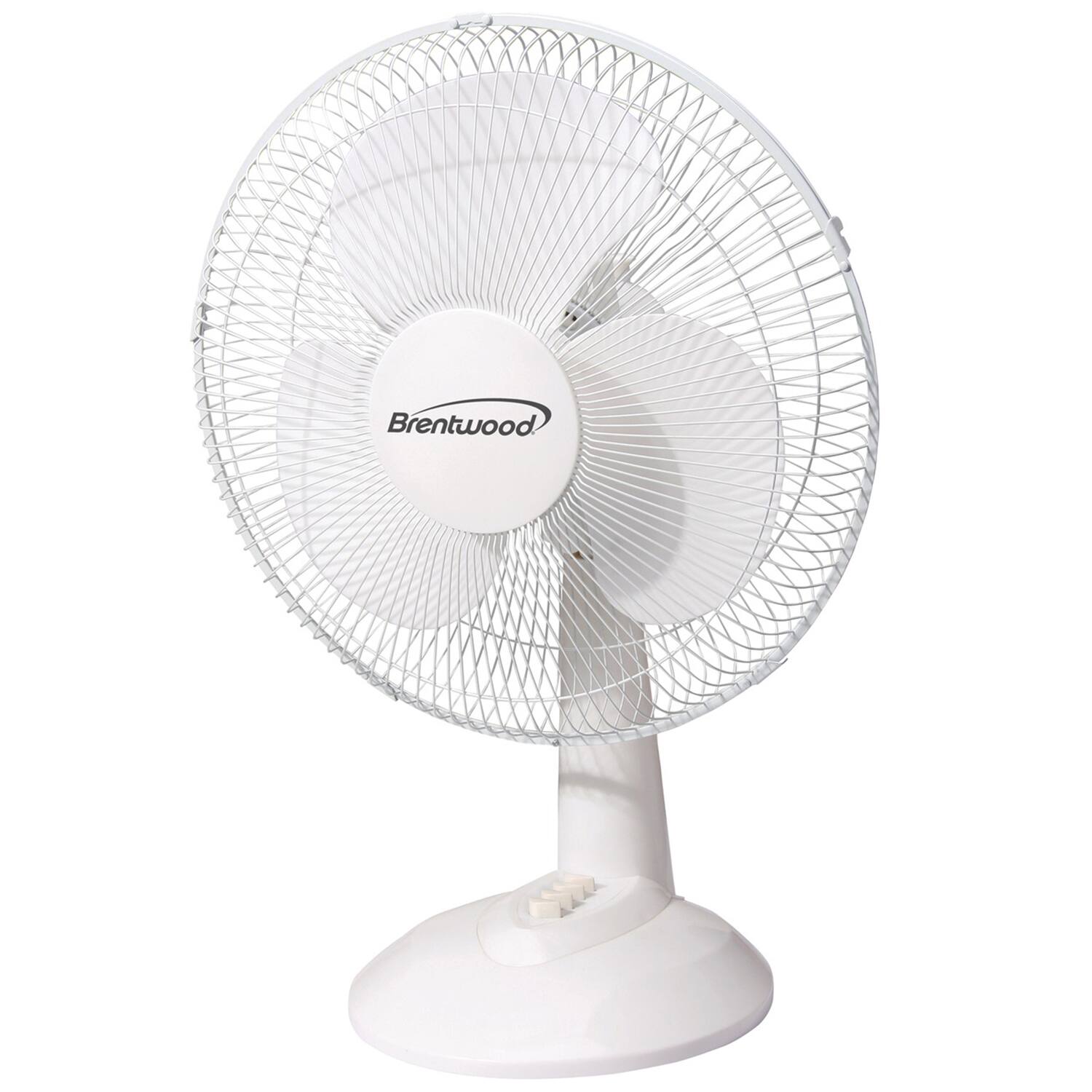Left. Brentwood - 12-In. 3-Speed 32-Watt Oscillating Desk Fan - White.