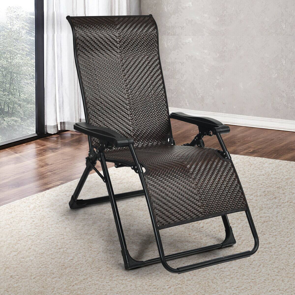 Alt View 3. Gymax - Gymax 2PCS Patio Rattan Zero Gravity Lounge Chair Folding Recliner Adjustable Headrest - Brown.