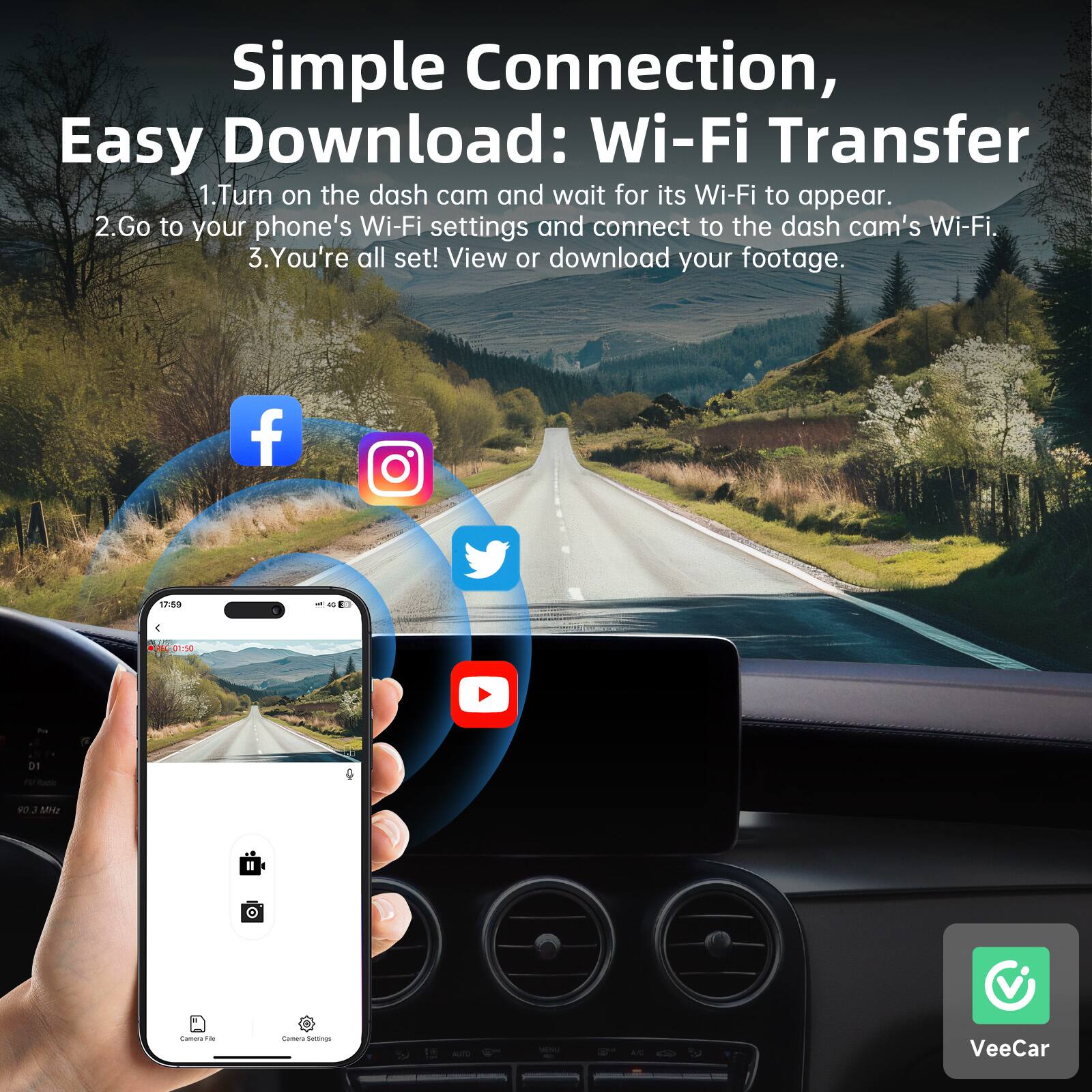 E YEEGER 4K/1080P Dual Front Rear Dash Cam with Wi Fi GPS, App Control ...
