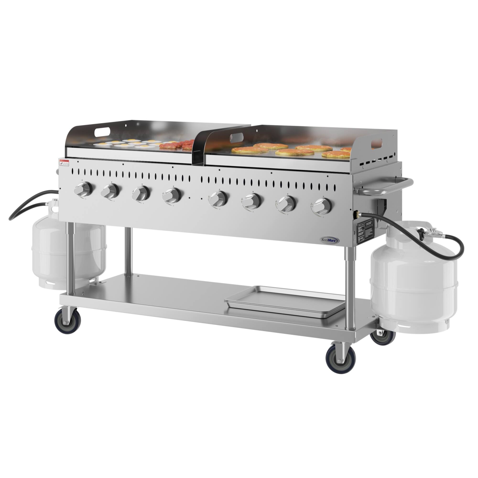 Angle. Koolmore - 60 in. 8-Burner Commercial Outdoor Propane Gas Grill with Two 30 in. Griddles in Stainless-Steel, (CGKIT6-G30G30) - Stainless Steel.