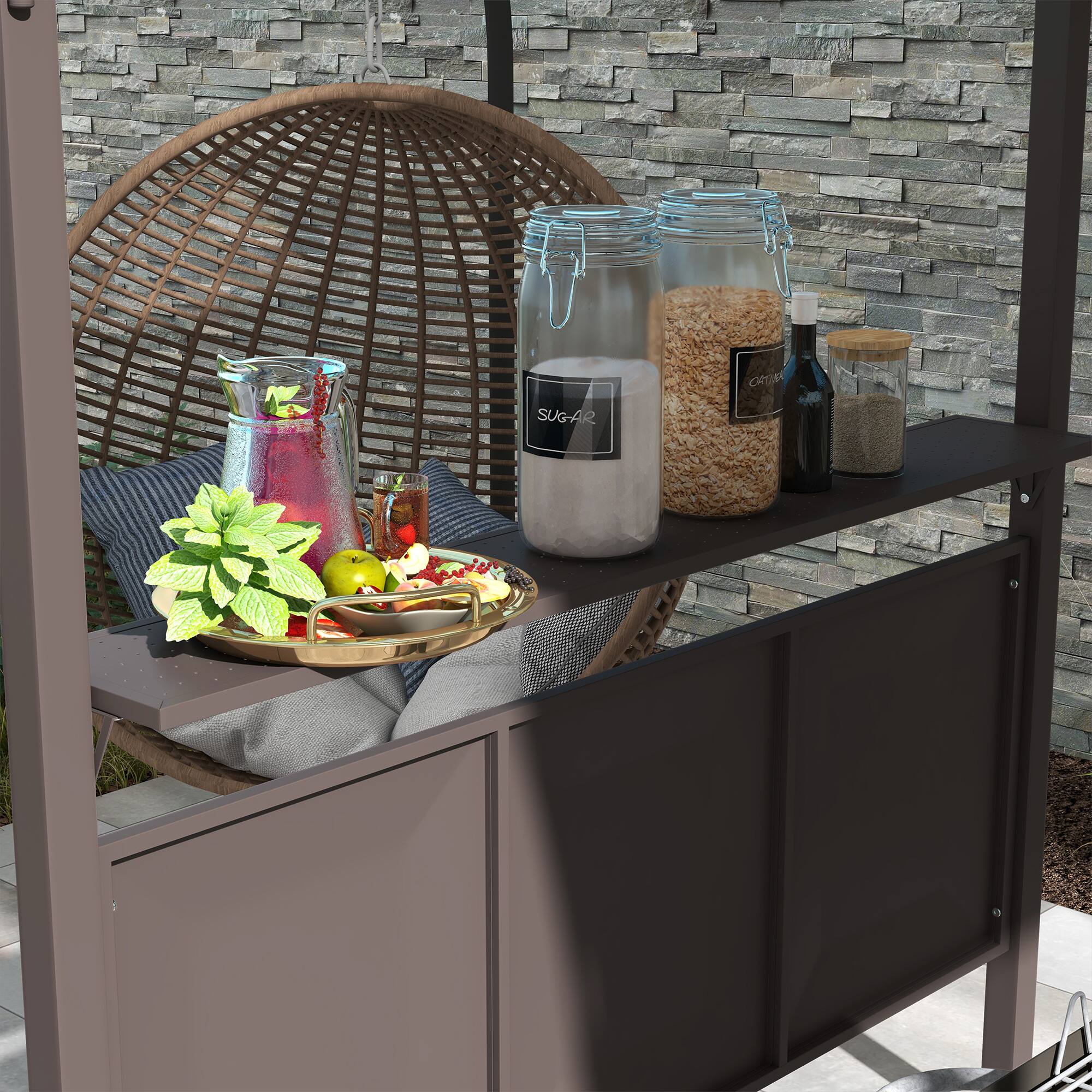 Alt View 8. Outsunny - 8'x5' BBQ Grill Gazebo with 2 Side Shelves, Outdoor Double Tiered Interlaced Polycarbonate Roof - Brown.