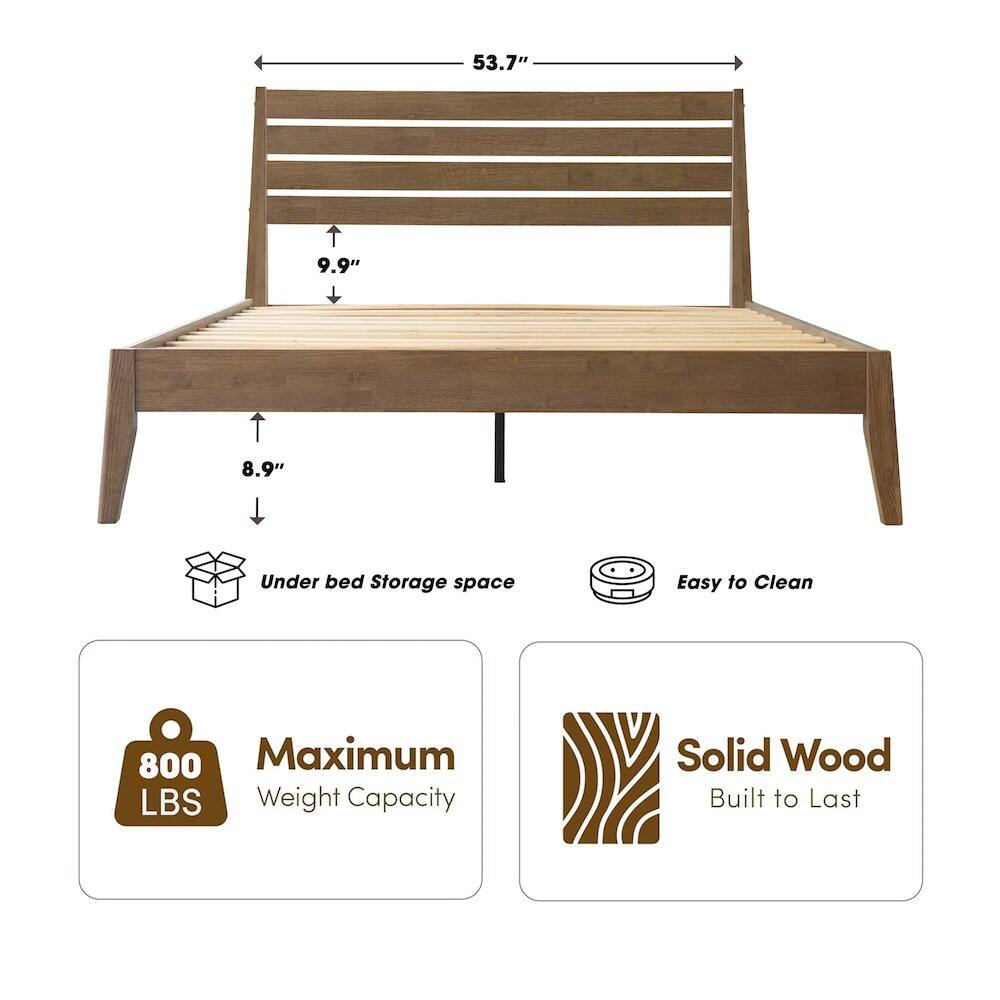 53.7" 9.9" 8.9" Under bed Storage space Easy to Clean 800 Maximum LBS Weight Capacity Solid Wood Built to Last