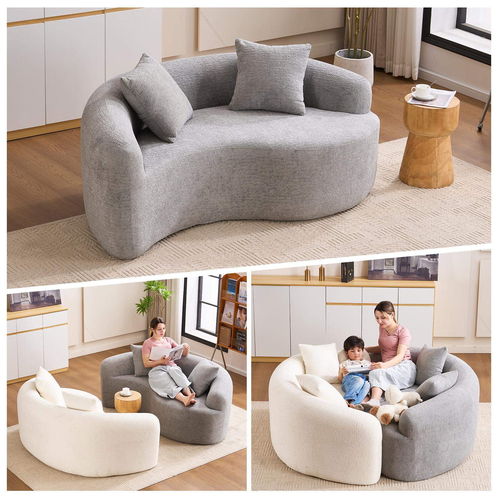 Angle. Roomtec - LY042 SCurved DualDepth21.3 inch 26.8 inch Loveseat Full Compression Sponge Sofa Light Grey Chenille Modular for Small - Light Gray.