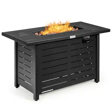 Front. SlickBlue - 60,000 BTU Rectangular Fire Pit Table – Portable LP Gas Propane, Brown Color - Brown.