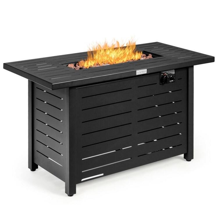 Front. SlickBlue - 60,000 BTU Rectangular Fire Pit Table – Portable LP Gas Propane, Brown Color - Brown.