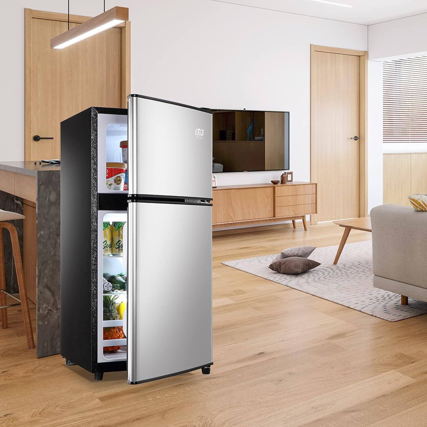 Alt View 3. Akoasm - Silver 3.5 Cu.Ft Compact Refrigerator Mini Fridge with Freezer, 2 Door, Removable Shelves - Silver.