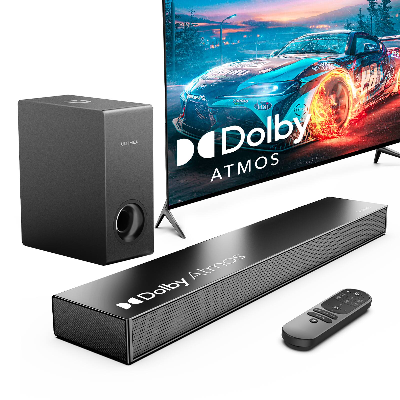 Ultimea - Nova S50 2.1 Sound Bar for TV with Dolby Atmos, Subwoofer, 190W Bass Boost, HDMI eARC - Black