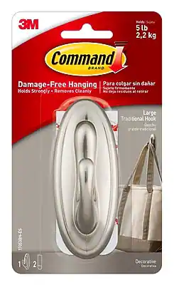 Command - Damage Free Large Hook, 5 lb - Brushed Nickel