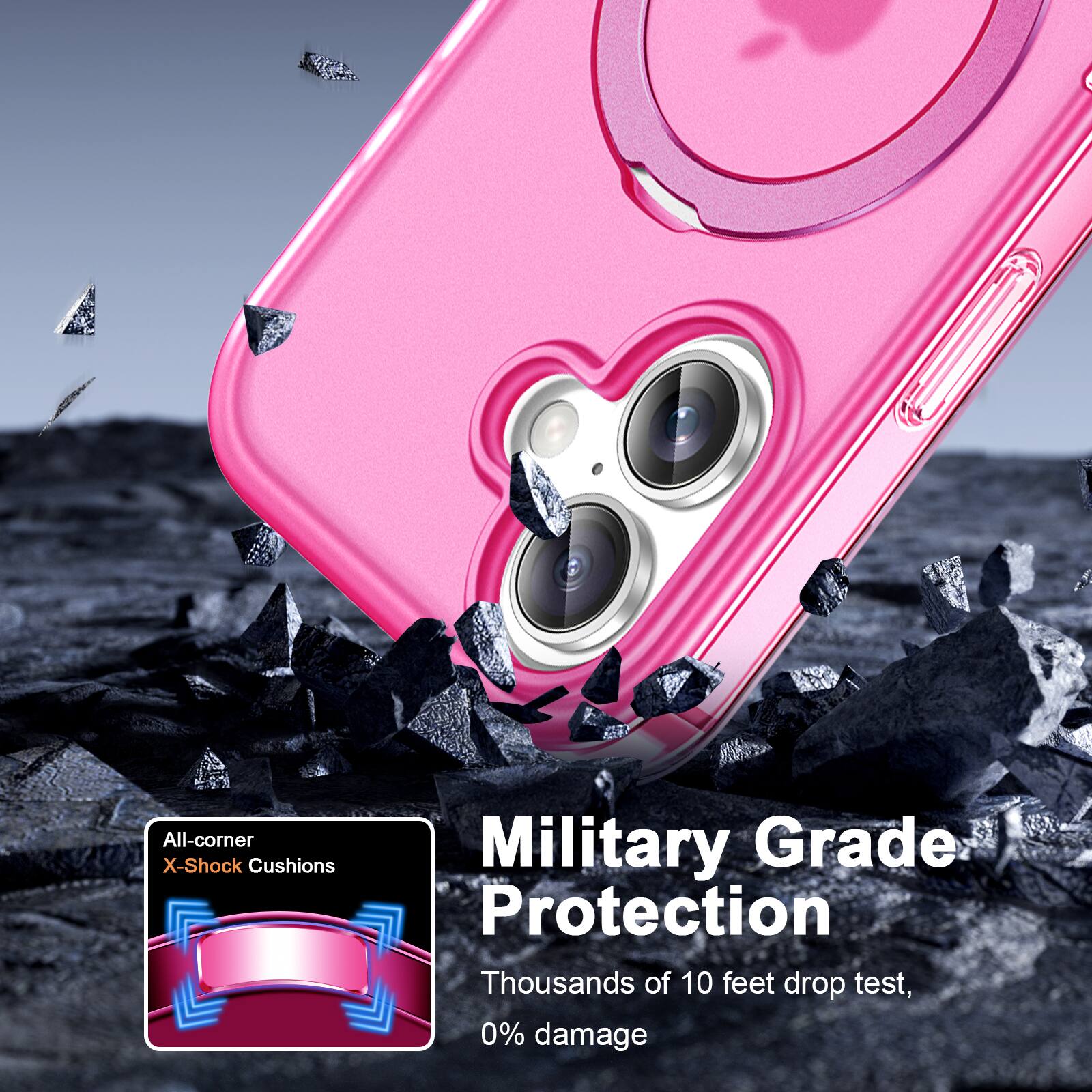 All-corner X-Shock Cushions  
Military Grade Protection  
Thousands of 10 feet drop test, 0% damage
