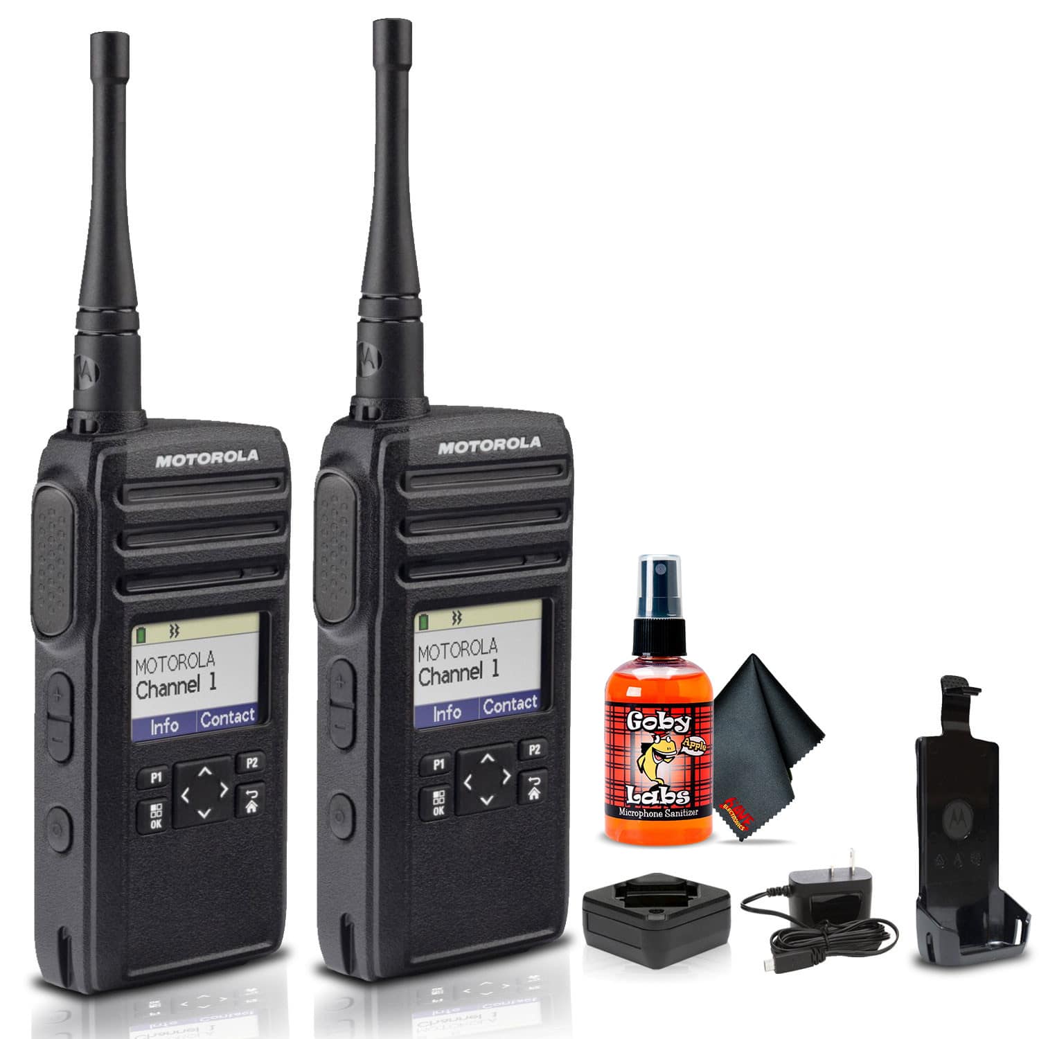 Motorola Solutions - Motorola DTR700 900 MHz Digital 2-Way Radio (50 Channels) (2-Pack) with Cleaning Bundle - Black
